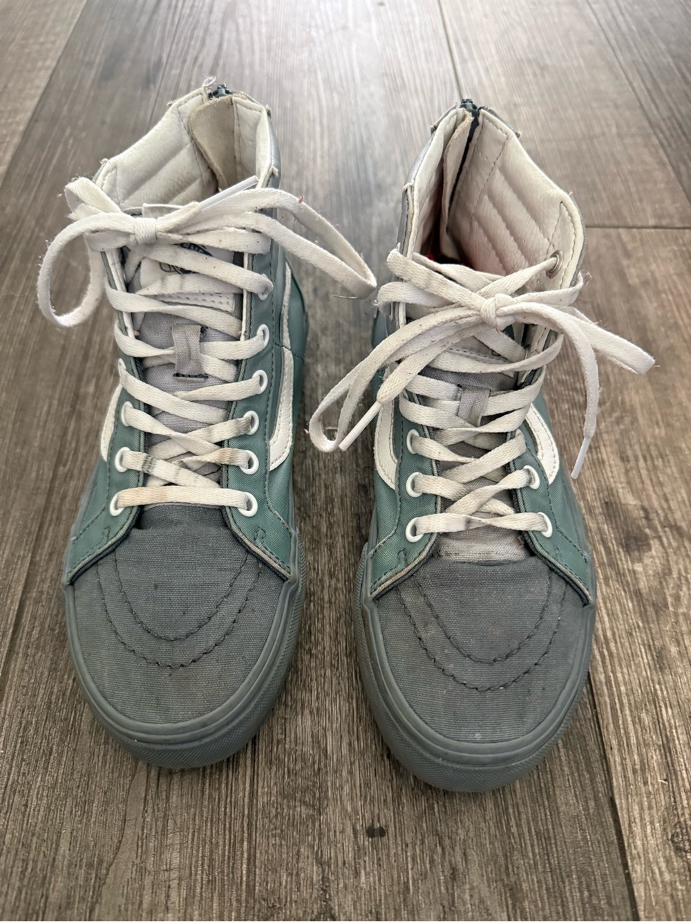 Vans SK8 Hi Zip High Top Kids Size 2.5 Skate Shoes Blue-Green Grey